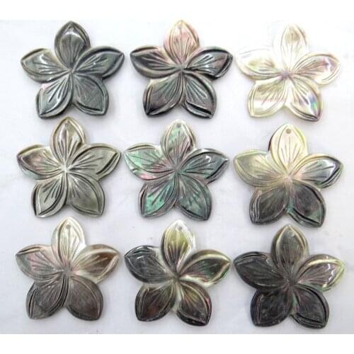 Natural Quartz crystal Abalone Shell carved the flower pendant for diy Jewelry making necklace Accessories 6PCS A3