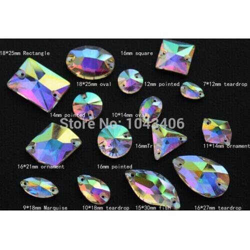 75pcs/Lot Mix Color Mix Shapes Rhinestones With 2 Holes Crystal AB Color Beads Sewing For Clothes DIY Garment Accessories