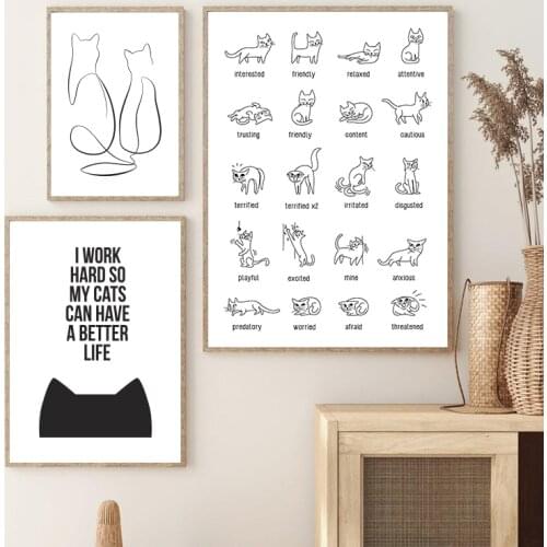 Abstract Minimalist Cat Figure Continuous Line Drawing Art Prints Minimal Poster Wall Art Canvas Painting Decor Cat Lover Gifts