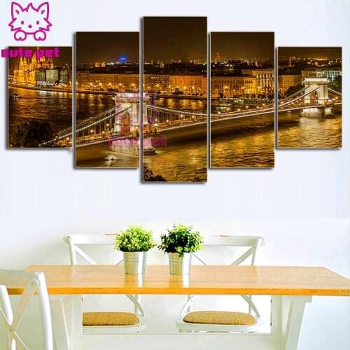 5D diamond painting Elizabeth Bridge Cross stitch Night View Pictures 5Panel Hungary City Home Decor mosaic art embroidery Decor