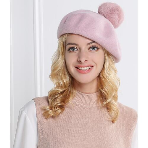 Women Beret Hat Girls Autumn Winter New Hair Ball Berets Painter Hats Female Warm Pure Color Elegant Sweet Cute Ladies Cap H6868