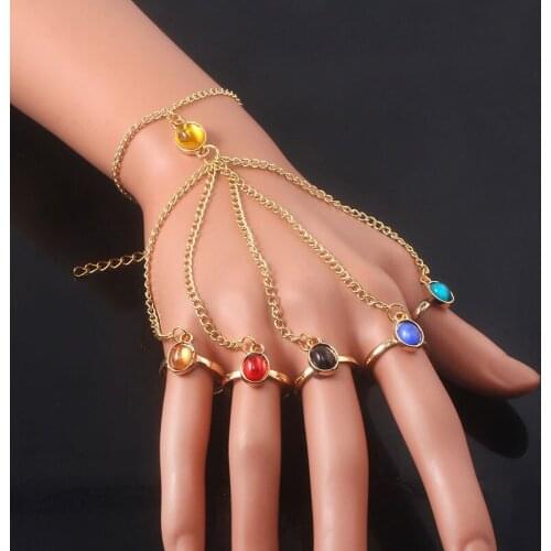 Popular Movie Rings Infinite Power Glove Gauntlet Bracelets Bangles Gem Stone Pulsera for Women Girls Jewelry Gift