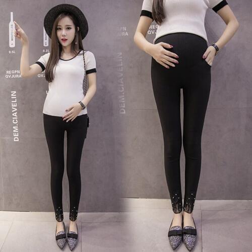 Autumn Korean version of cotton lace side pregnant women pants 2019 fashion new autumn pregnancy thin section stomach lift pants