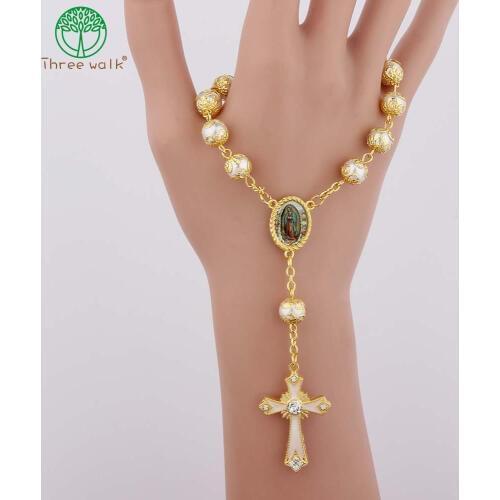CR50 10pcs Top Quality Catholic Rosary Necklace Glass Pearl Beads Decade Rosary Pendent Jesus For Women