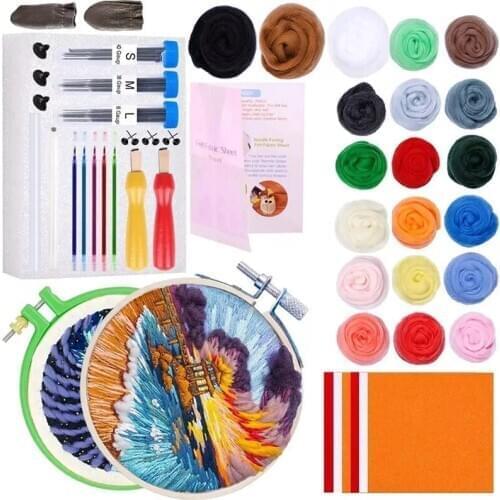 Imzay Wool Felting Kits With 80g Wool Roving Needle Felting Felt Fabric Sheet Embroidery Hoop For Beginners Painting With Wool