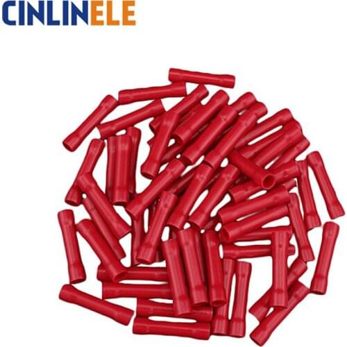 1000Pcs/Lot BV1.25 22-16AWG Insulated Straight Wire Butt Connector Electrical Crimp Terminals 0.75mm-1.5mm BV1