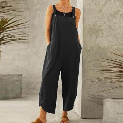 Irregular Leg Opening Jumpsuit Solid Color Loose Women Shoulder Strap Pockets Romper Skin-friendly Lady Playsuit for Daily Wear