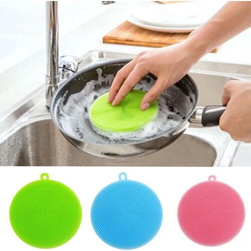 Kitchen Cleaning Brush Washing Cleaning Brushes Pot Pan Sponge Scrubber Fruit Vegetable Dish Silicone Dishwashing Brush