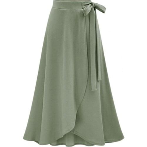 Women Summer Fashion Elegant Office Lady Skirt Bandage Solid Color High Waist Slit Large Hem Long Skirt for Date vetement femme