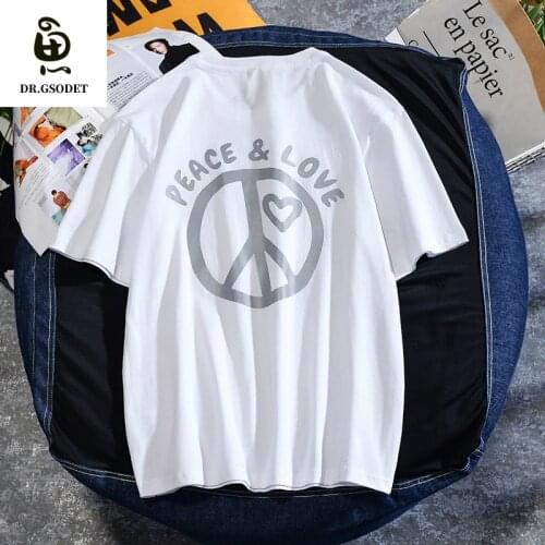 GSODET Summer T-Shirt Couple Cotton 3M Reflective Printing Mens and Womens Loose Hip-Hop Short-Sleeved Large Size Tops