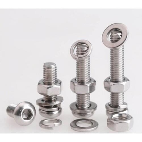 M5m6m8m10m12 stainless steel 304 disc head hexagon socket screw nut washer spring washer set Daquan 3Pcs