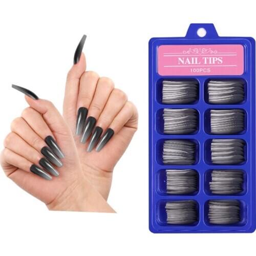 Fashion 100Pcs/box French Ballerina False Nails Tips Candy Color Coffin Full Cover Fake Nails Nail Art Decor Manicure Tools