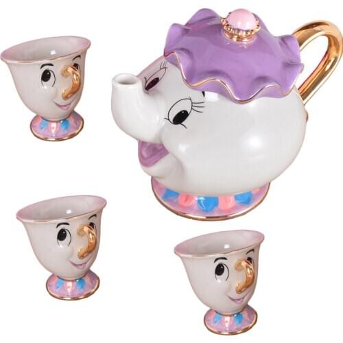 Cartoon Beauty And The Beast Tea Set Mrs Potts Chip Cup Set Sugar Bowl Mug 1 Pot 5 Cups Valentines Day Gift