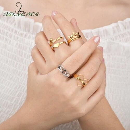 Nextvance Personalized Nameplate Family Ring Custom Adjustable Crown Heart Opening Rings Baby Couples Names Mom Gift Birthday