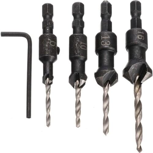 New 5Pcs Wood Carpentry Reamer Chamfer Countersink Drill Bit Set Tool Woodworking Hex Spanner for Wood-Plastic Soft Metal