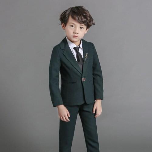 Flower Boys Formal Suit Kids Blazer Jacket +Pants Tie 3Pcs Wedding Dress Gentleman Children Performance Birthday Party Costume