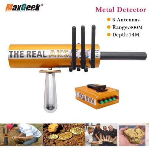 Maxgeek The Real AKS Long Range Professional Metal Detector 6 Antennas Underground Gold Detector Search Range 1200M Depth 14M