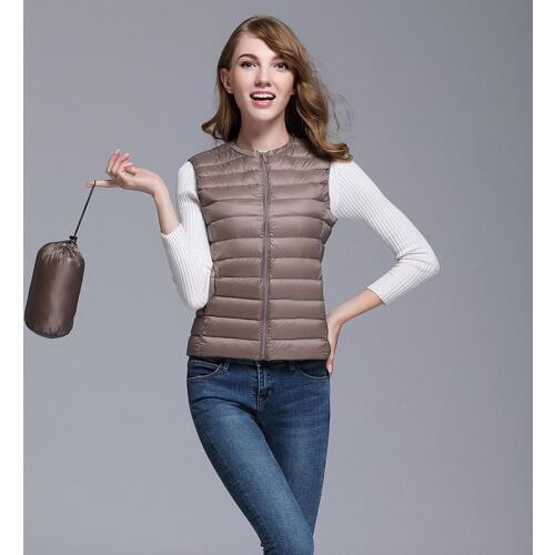 O-Neck Ultralight Down Vests Women Autumn Winter Duck Down Waistcoat Woman Packable Sleeveless Jackets Outerwear Ladies VT-205