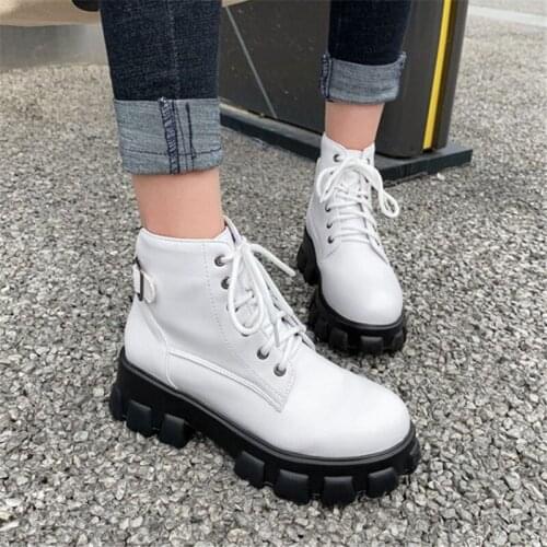 PXELENA Punk Gothic Women Combat Boots Buckle Platform Chunky High Heels Creepers Autumn Winter Biker Shoes Large Size 45