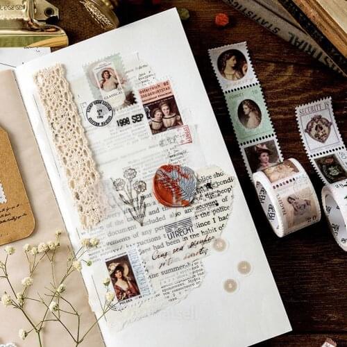 Retro Stamp Philately Series Washi Tape Plant mushroom Decorative Adhesive Tape DIY Scrapbooking Diary Planner Sticker Label Hot