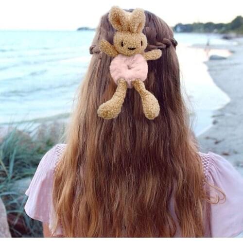 Women Girls Cute Plush Bear Rabbit Scrunchie Ponytail Hair Tie Decorate Elastic Hair Bands Headband Fashion Hair Accessories L3