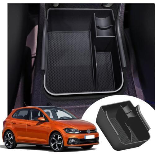 RUIYA Car Armrest Storage Box For Polo MK6 2018 2019 2020 Central Control Container Box Auto Interior Accessories Black