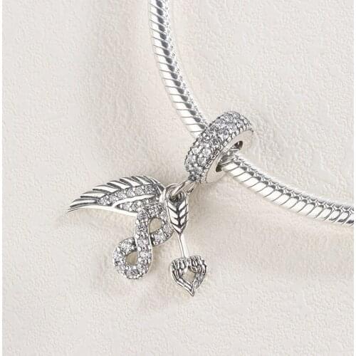 925 Sterling Silver CZ Zircon Infinite Heart Wing Silver Pendant Charm Bracelet DIY Jewelry Making For Original Pandora