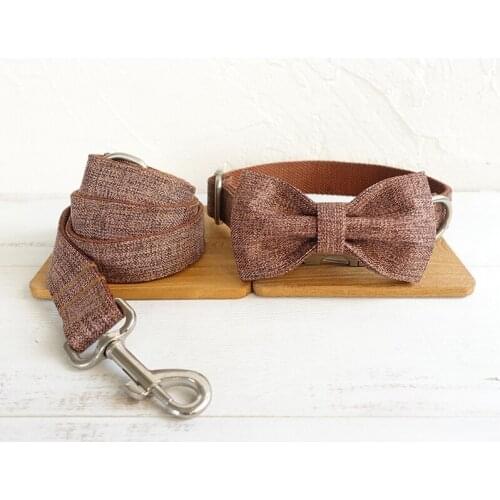 Dog Collar Custom Nylon Pet Walking Leash Set With Bow Tie Personalized Puppy Nameplate ID Tag Collars Adjustable Engraved