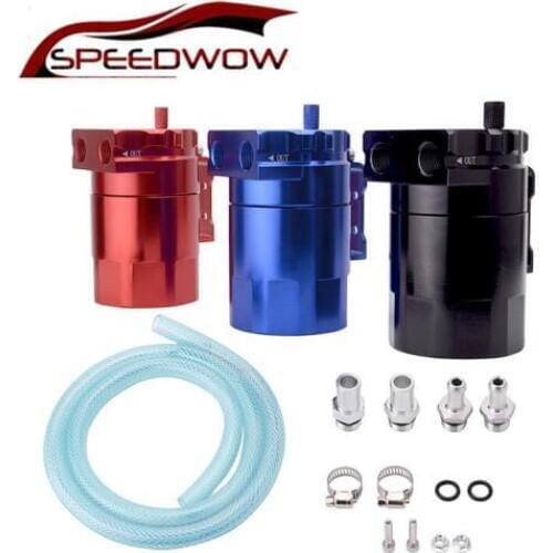SPEEDWOW Universal Aluminum Engine Oil Catch Reservoir Breather Tank Can Cylinder Oil Tank With Fittings