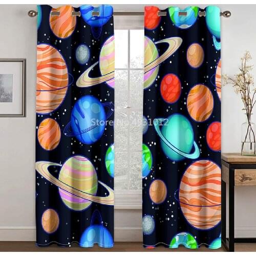 Livingroom Bedroom Space Rocket Printing Curtain Is Suitable for Living Room, Bedroom Kitchen Home Decoration Childrens Curtain