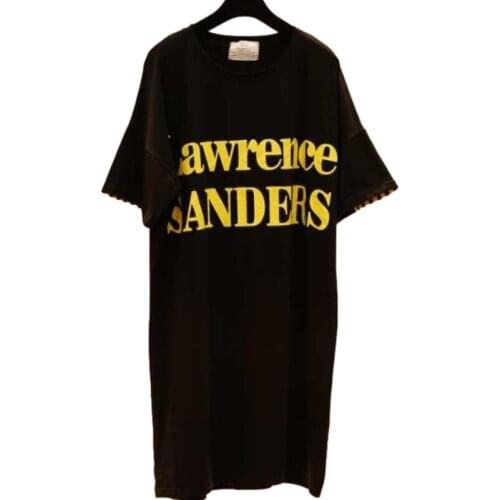 Summer 2021 New Korean Alphabet Printed Loose Cotton Shirt Women Short Sleeve Long T-shirts Students Simple Tee Shirt Dress