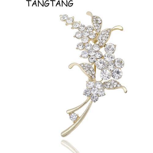 Women Golden Banquet Rhinestone Brooch Pin For Fashion Alloy Cheap Jewelry Unique Design Spring Dress Ornament 2018 , BH8279