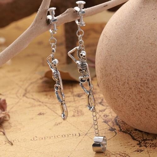Vintage Skeleton Skull Dangle Drop Earrings for Women Jewelry Punk Dancer Party Goth Gifts Asymmetric Aretes De Mujer Modernos