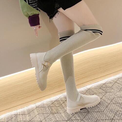 2019 Female snow boots Cute Snow Boots Winter non-slip student Plus velvet warm cotton shoes flat boots Stockings U11-42