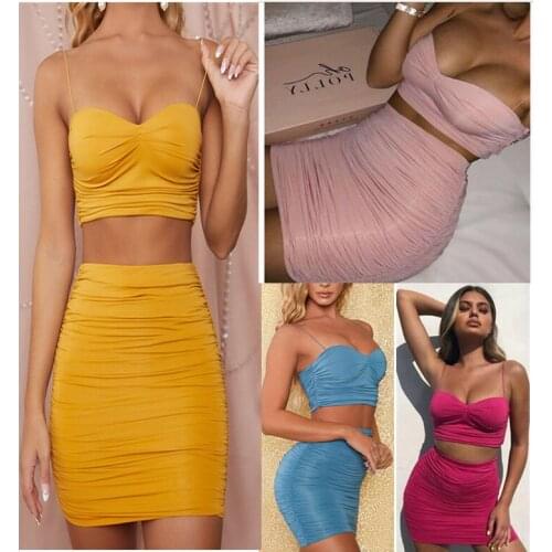 2021 Hot Pleated Tight Fitting Two Piece Suspender Dress Sexy Womens Hip Skirt