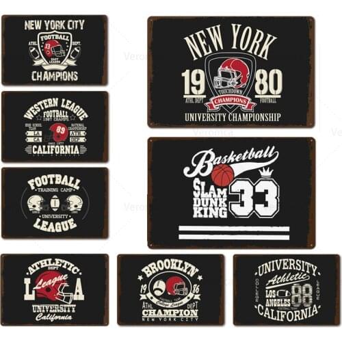 Rugby Basketball Football Tin Sign Championship Vintage Wall Art Retro Plaque Metal Signs for Club Bar Pub Bedroom Home Decor