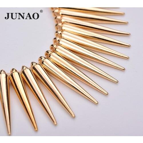 JUNAO 100pcs 5*35mm Gold Studs Spikes Big Decoration Rivet Sew On Plastic Rivet for Leather Clothes Bag Jewelry Making Crafts