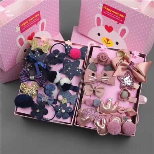 18pcs/set Gifts Box Kid Fashion Hair Accesories Hairpin Headband Gift Baby Girls Hairbands Hairclip Hair Bands Hair Barrettes