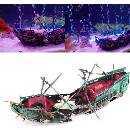 24*12cm Large Aquarium Decoration Boat Plactic Aquarium Ship Air Split Shipwreck Fish Tank Decor Wreck Sunk