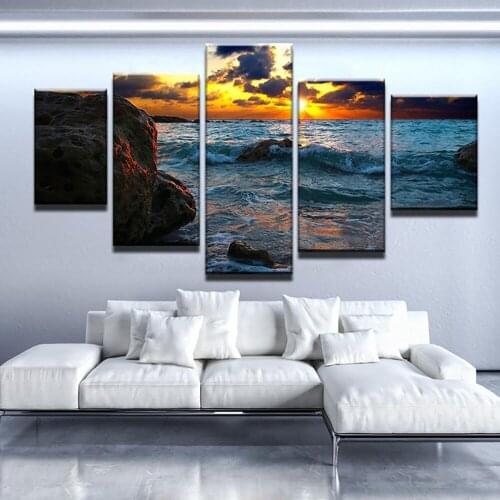 5 Pieces Wall Art Canvas Painting Nature Scenery Poster Dark Sunset Nordic Decoration Home Modern Living Room Framework
