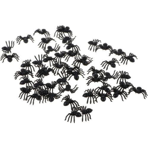 50pcs Simulation Spider Insects Bug Model Educational Prank Jokes Toy Party Bag Favor Black
