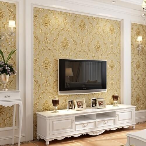 American retro Non-woven wallpaper European luxury embossed round net craft wallpaper bedroom living room background wall paper
