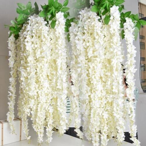 Extra Long White Artificial Silk Hydrangea Flower Wisteria Garland Hanging Ornament For Garden Home Wedding Decoration Supplies