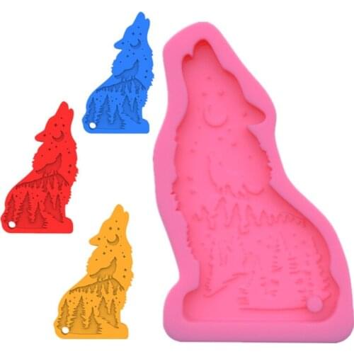 Shiny Wolf Keychain Epoxy Resin Mold Necklace Pendant Silicone Mould DIY Crafts Jewelry Decortaion Casting Tools