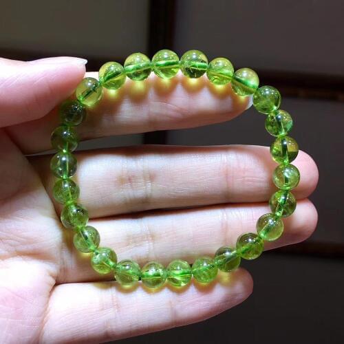 Natural Green Peridot Olivine Clear Round Beads Bracelet 7.1mm For Women Stretch Healing Crystal Fashion Bracelet AAAAAA
