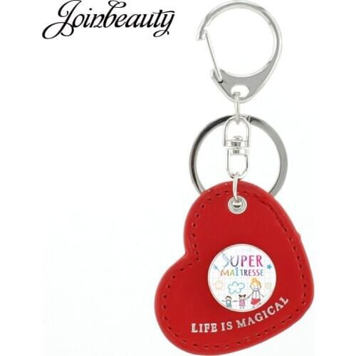 JOINBEAUTY French Letter Family Je Suis Une Maitresse Snap Buttons Keyring Red Love Shape PU Leather Handmade Keychain JE05