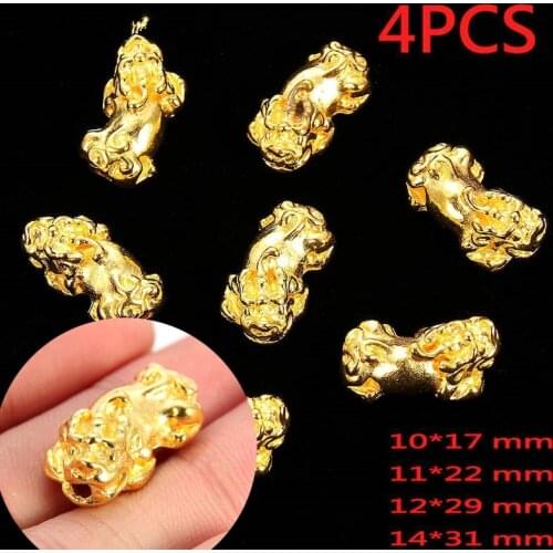 4Pcs/Set Gold Alloy Wealth Beads Chinese Feng Shui Pixiu Loose Beads for Jewelry Bracelet DIY Bead Craft Making Accessories