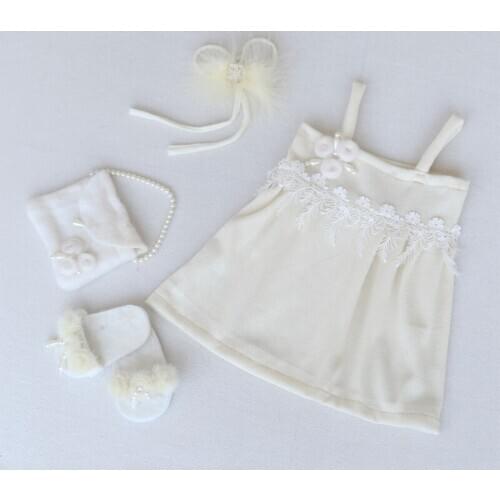 Baby Girl Strapless Skirt Photo Prop Newborn Outfit Bag shoes Headband Set Baby girl Beige Dress Photo Prop
