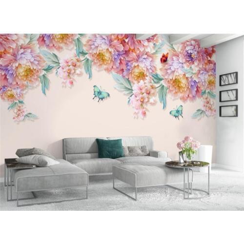 Wallpaper mural custom living room bedroom hand-painted small fresh rose butterfly mural background home decor