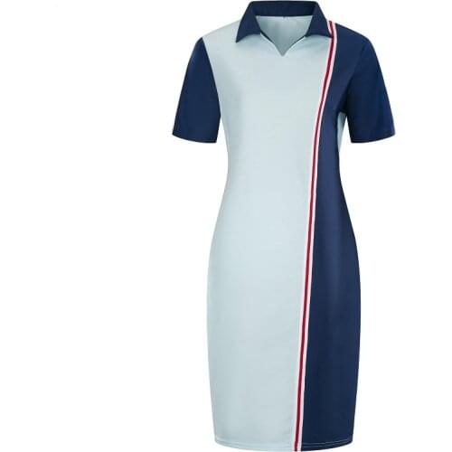 Women Plus Size Short Sleeve Summer Ladies Polo Cotton T Shirt Patchwork Casual Midi Pencil Dress Oversized Robe Femme